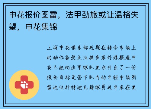 申花报价图雷，法甲劲旅或让温格失望，申花集锦